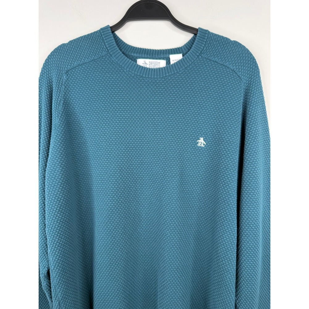 Original Penguin Munsingwear Mens XL Teal Blue Textured Waffle Crewneck Sweater